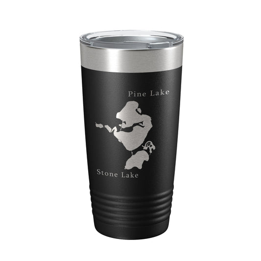 Pine Lake and Stone Lake Map Tumbler Travel Mug Insulated Laser Engraved Coffee Cup Indiana 20 oz